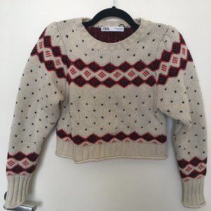 Zara Cropped Knit Fair Isle Sweater S